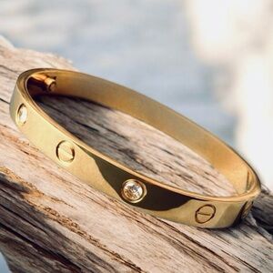 Gold Bangle Bracelet With Stones Stainless Steel Gold Plated